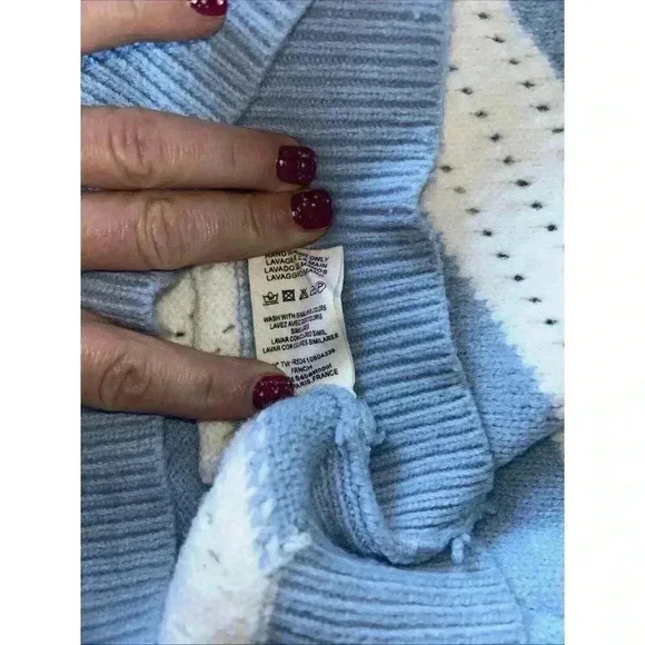 FRNCH From Paris Oversized Knitted Blue White Cardigan Size Small Medium - Picture 8 of 8